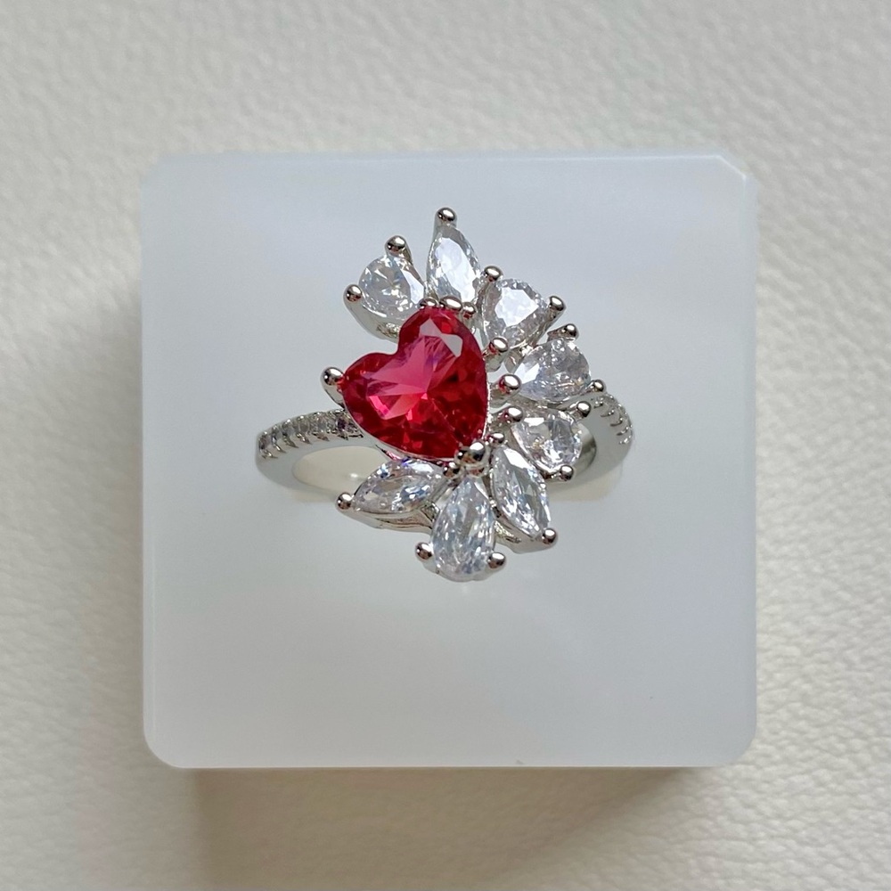 Heart-Shaped Red and Silver Ring